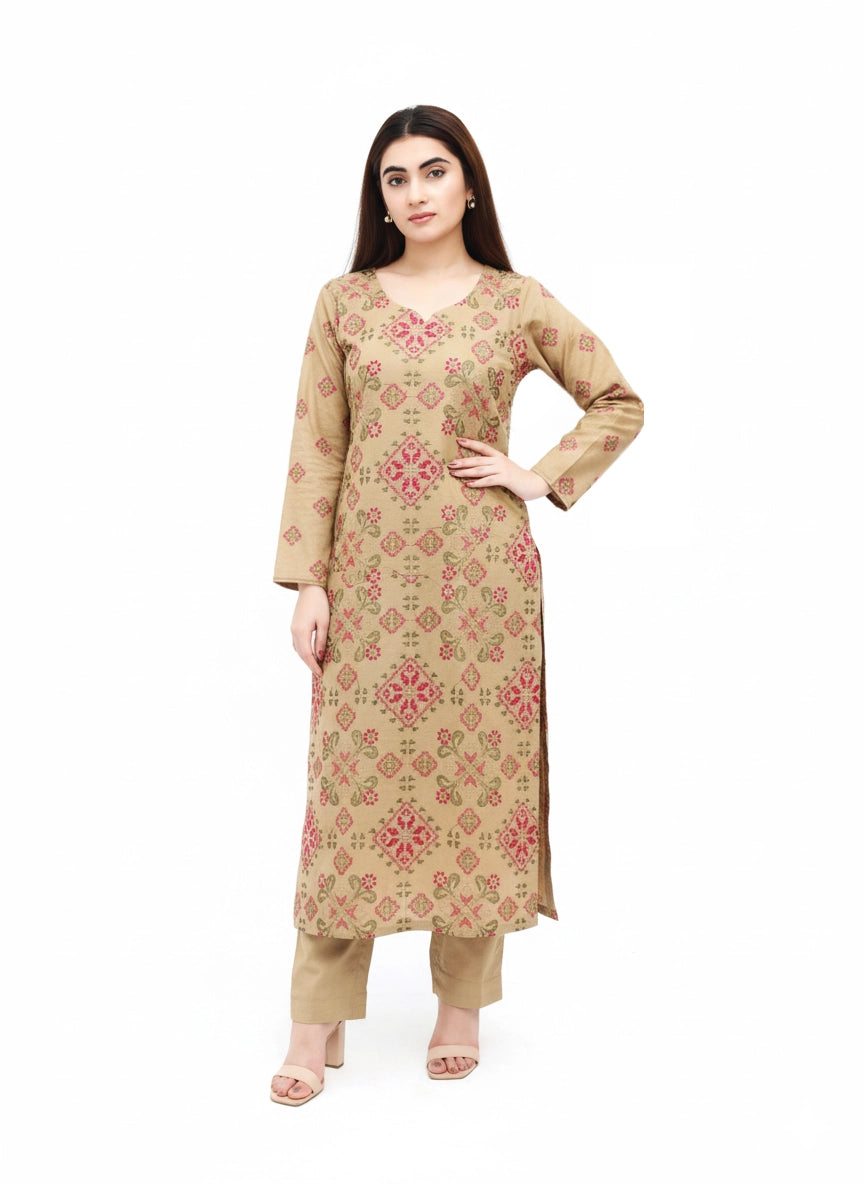 Gulnaar Khaddar – 2 Piece Unstitched Embroidered Dress