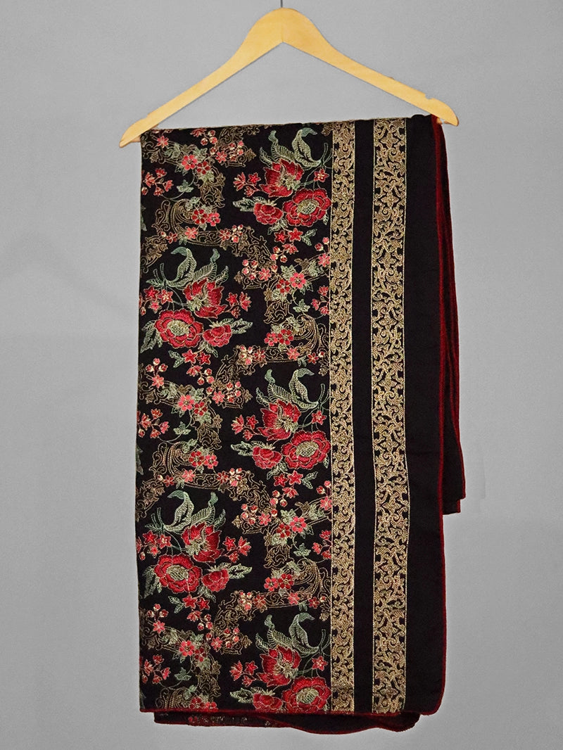 Sayiran’s Midnight Garden – Heavy Embroidered Ethnic Karandi Shawl