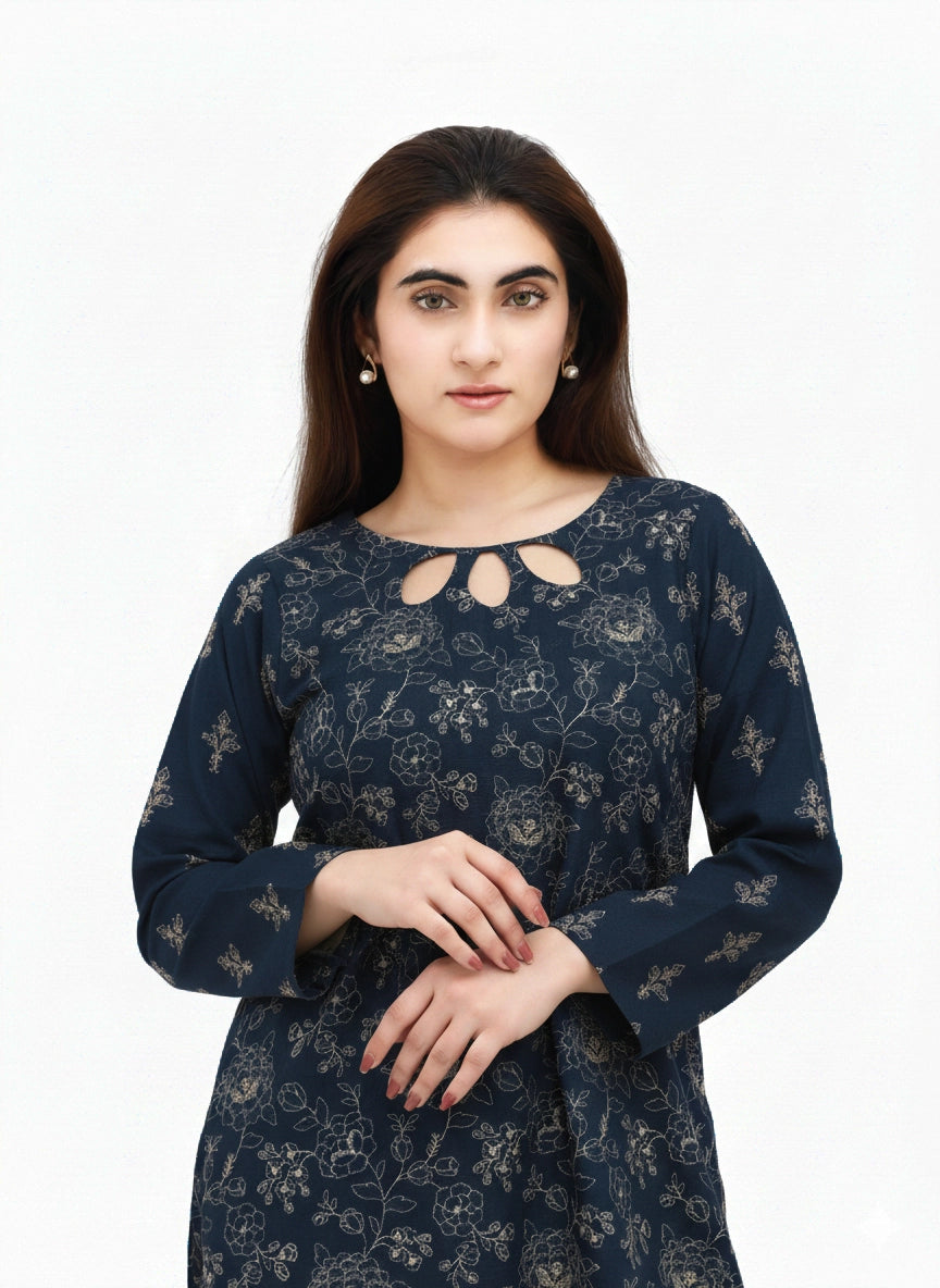 Embroidered Gold 2 Piece Khaddar Suit – Unstitched Winter Party Wear