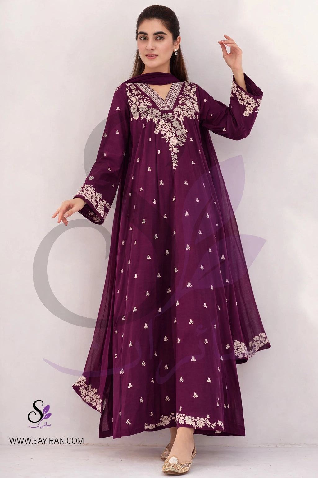Maroon Heritage Embroidered Lawn 3PC Suit (Unstitched)