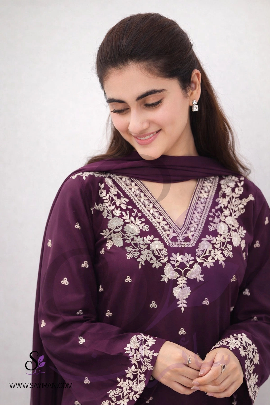 Maroon Heritage Embroidered Lawn 3PC Suit (Unstitched)