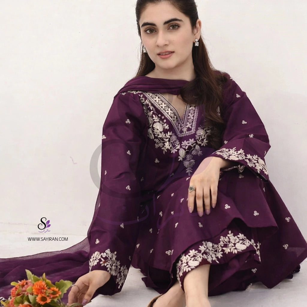 Maroon Heritage Embroidered Lawn 3PC Suit (Unstitched)
