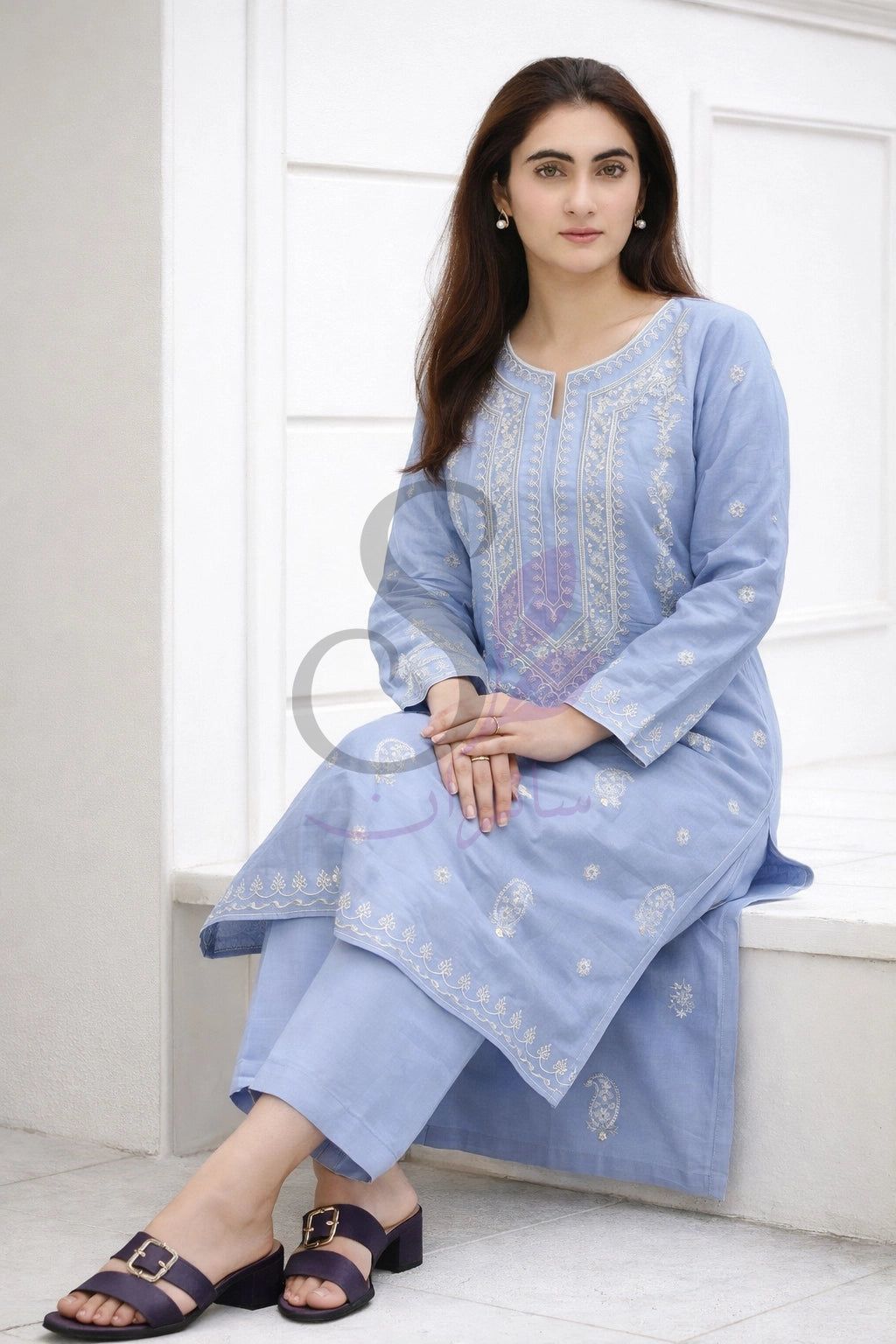 Sky Mist Embroidered Lawn 2PC Suit (Unstitched)