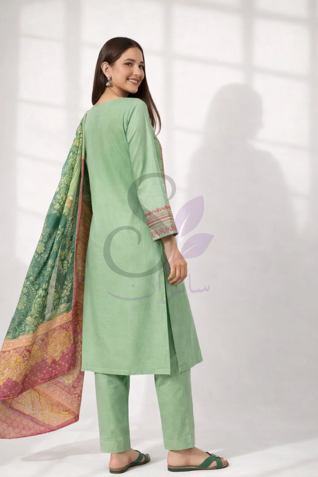 Mint Blossom Embroidered Lawn 3PC Suit (Unstitched)