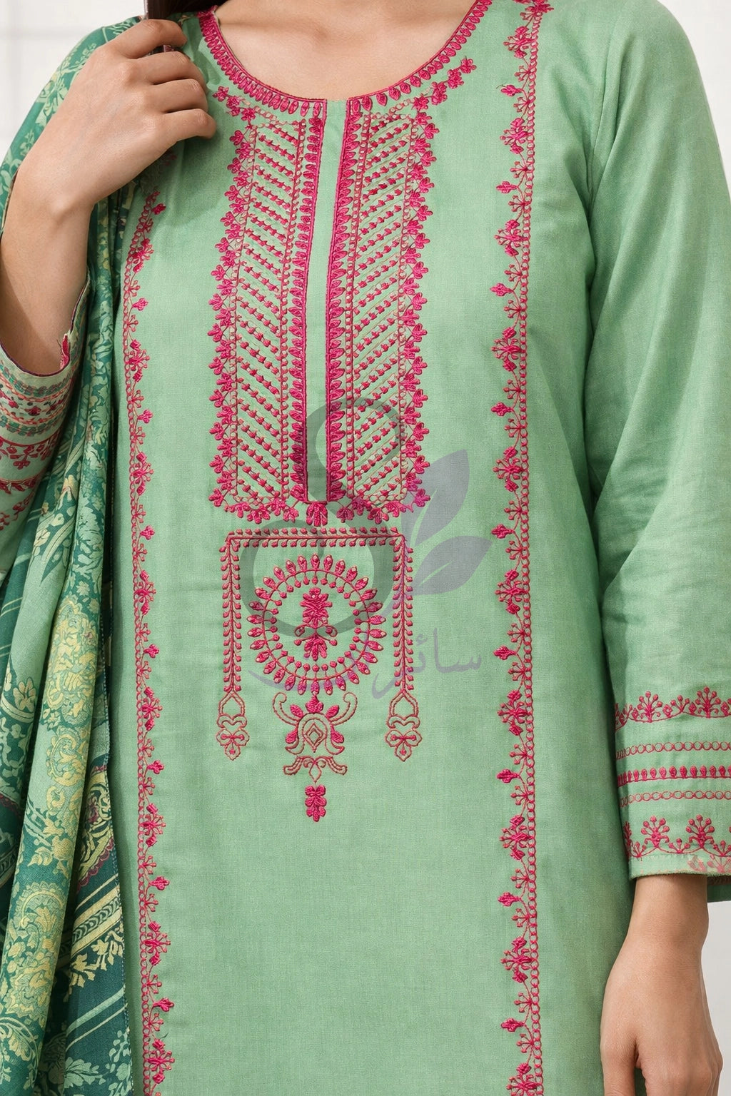 Mint Blossom Embroidered Lawn 3PC Suit (Unstitched)