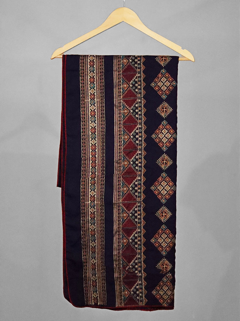 Sayiran’s Tribal Gold & Teal – Heavy Embroidered Ethnic Karandi Shawl