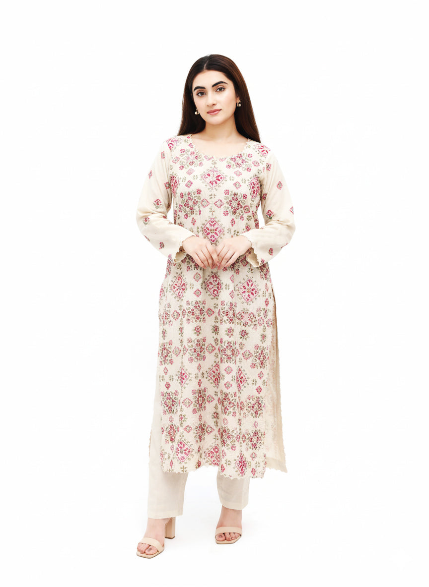 Gulnaar Khaddar – 2 Piece Unstitched Embroidered Dress