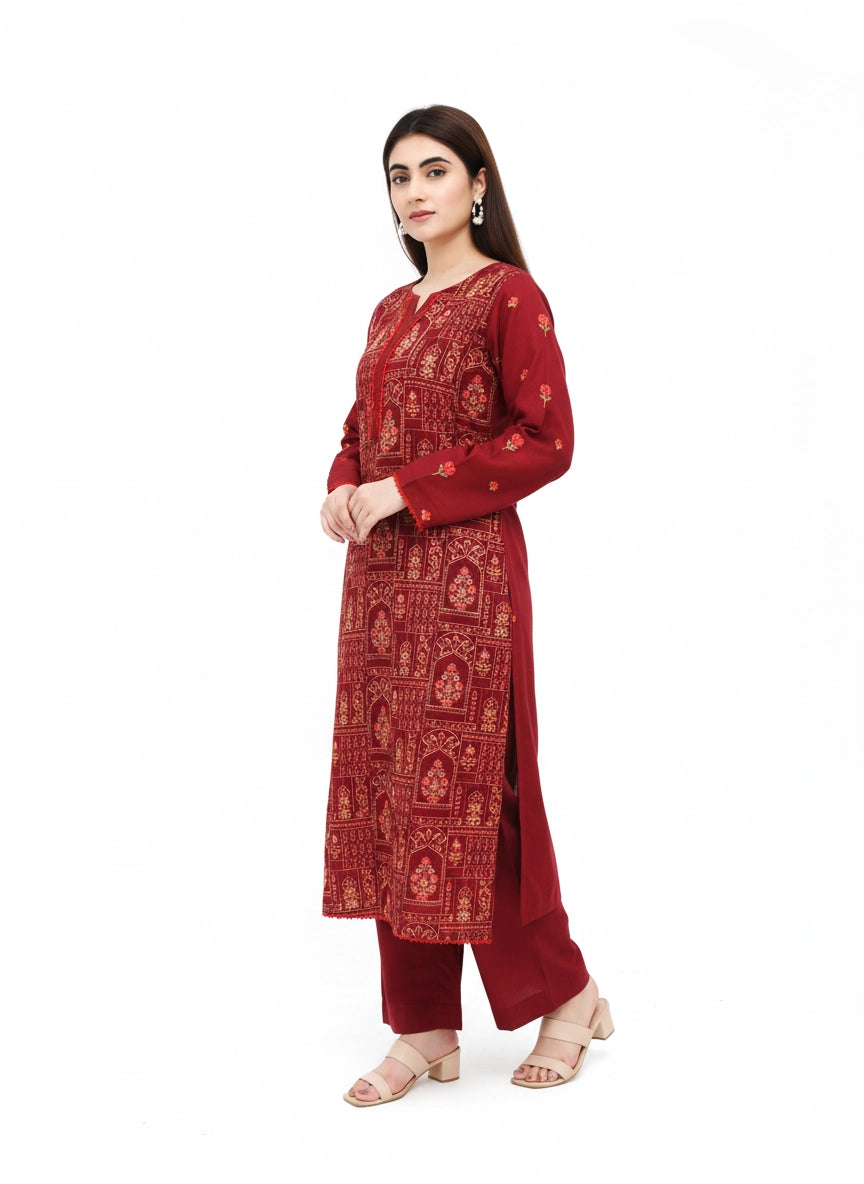 Mughal Arch – Unstitched Suit Embroidered Khaddar 2 Piece