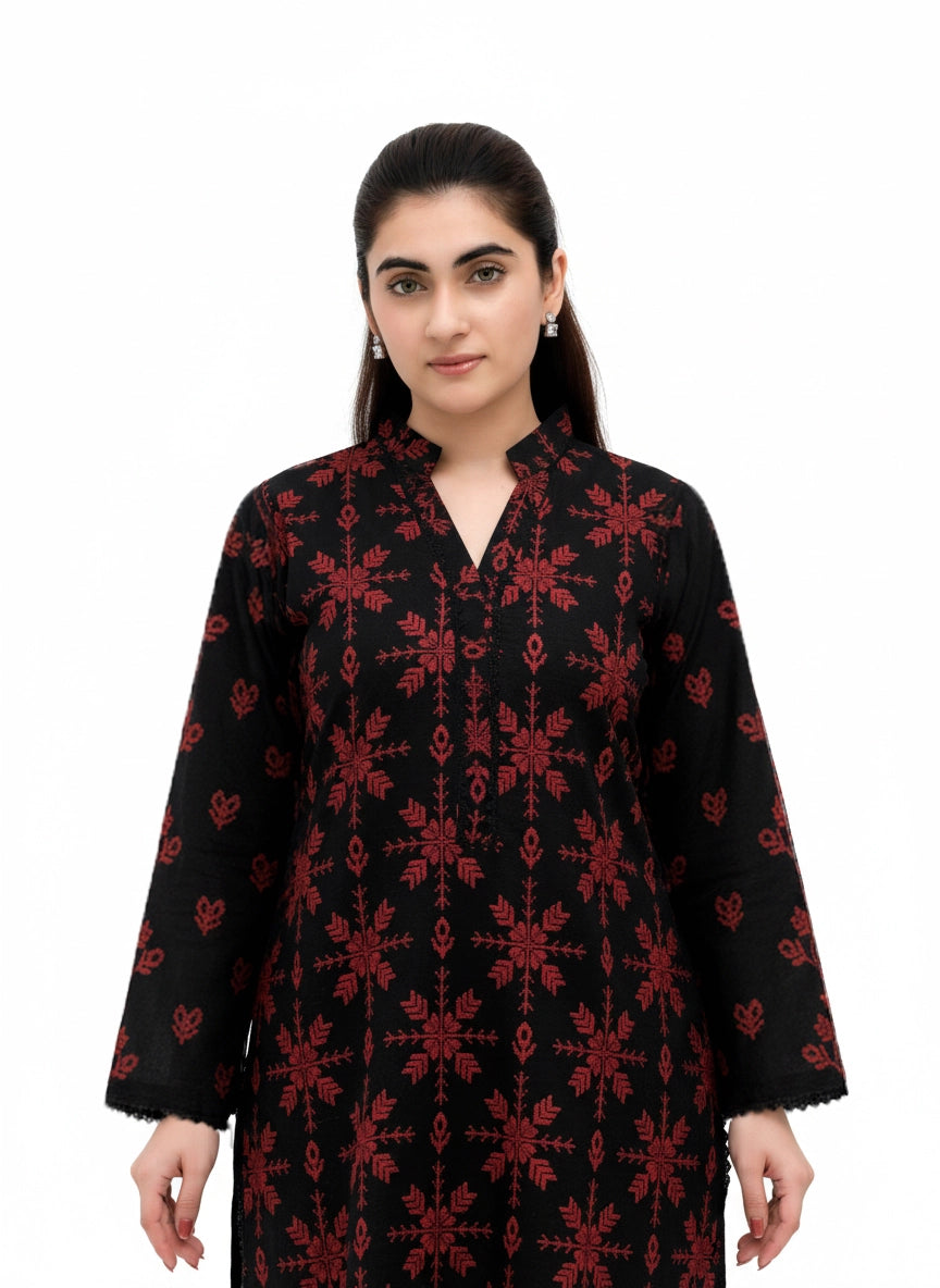Snowflake Charm – Embroidered Khaddar 2 Piece Unstitched Suit