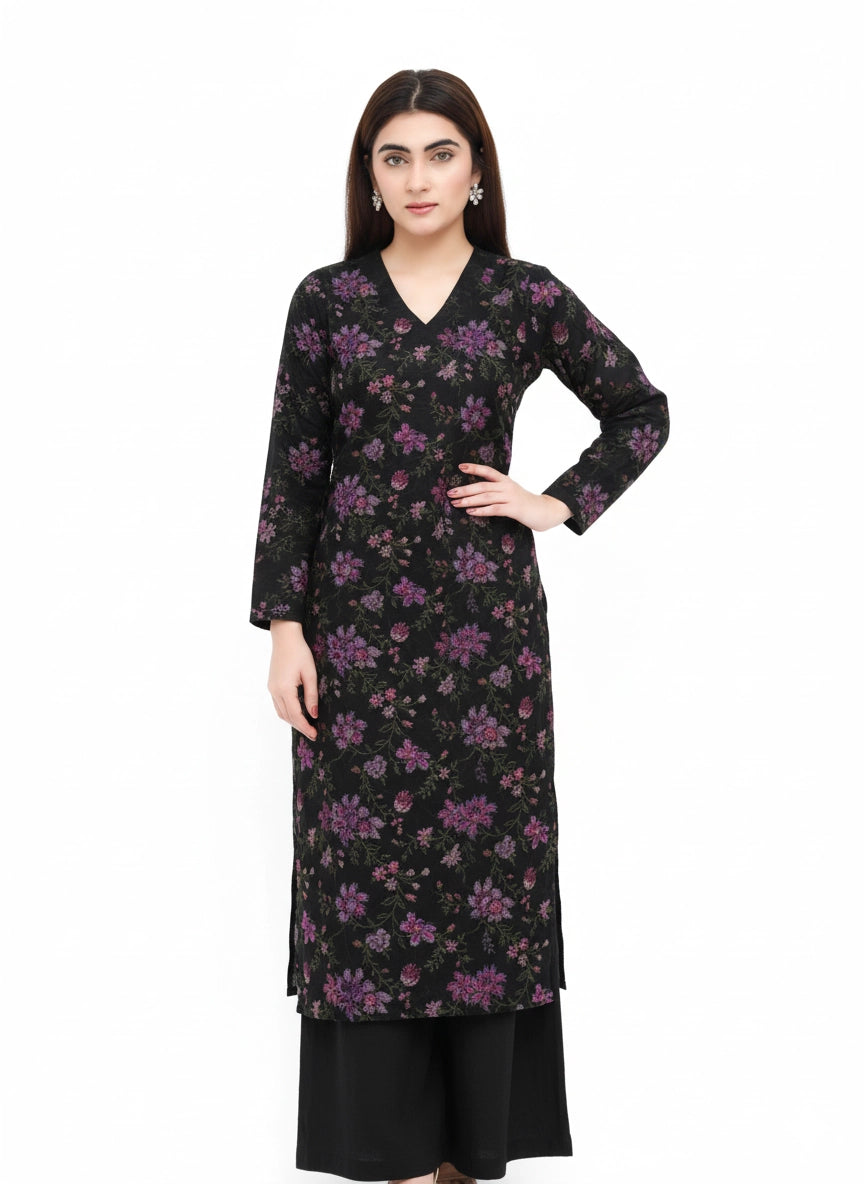 Royal Roses – Unstitched Karandi Embroidered 3 Piece with Chiffon Dupatta