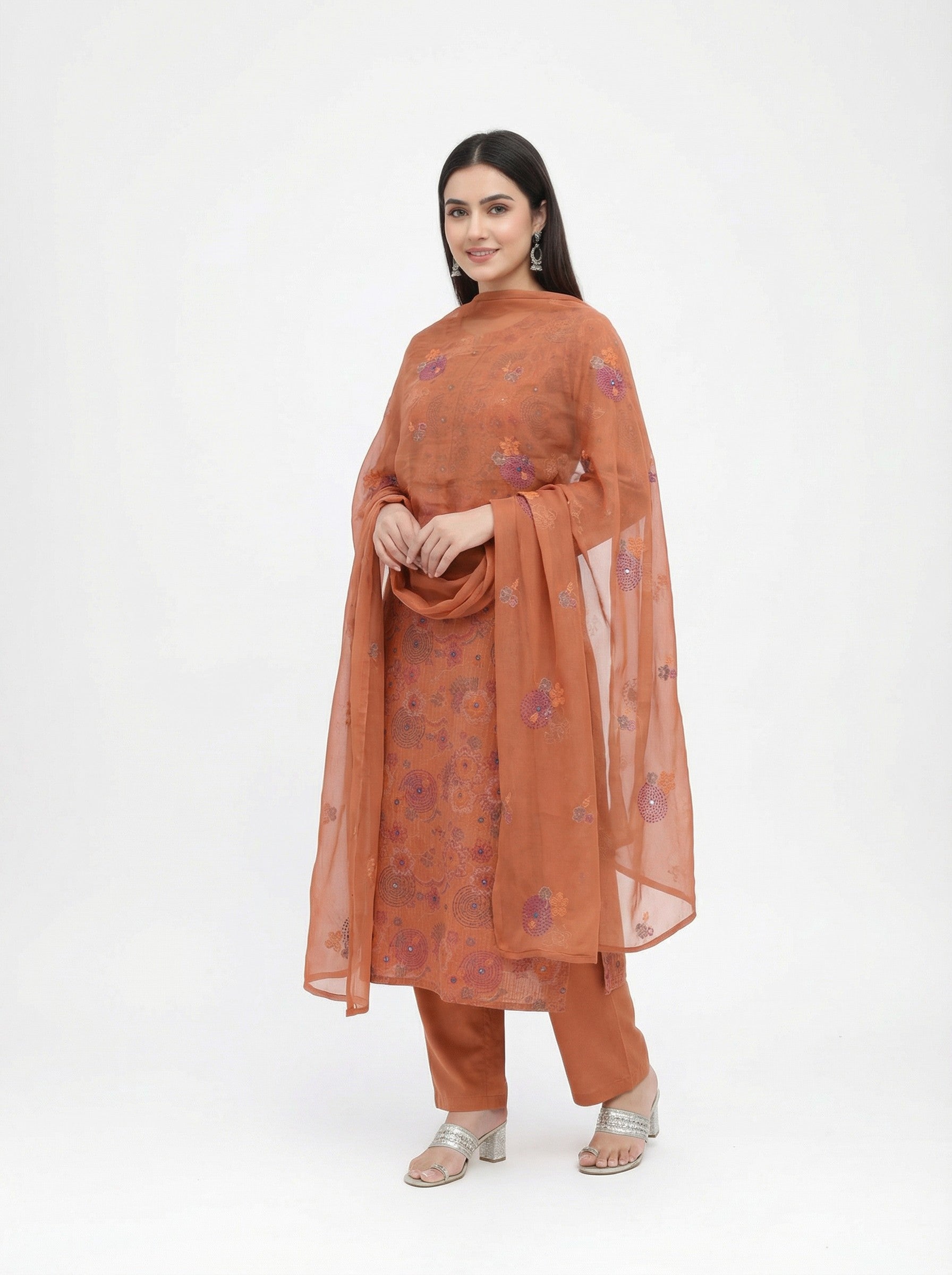 Terracotta Sparkle | Premium Unstitched 3-Piece Karandi Suit
