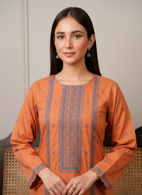 Burnt Orange Grace – Embroidered 2-Piece Soft Khaddar (Unstitched)