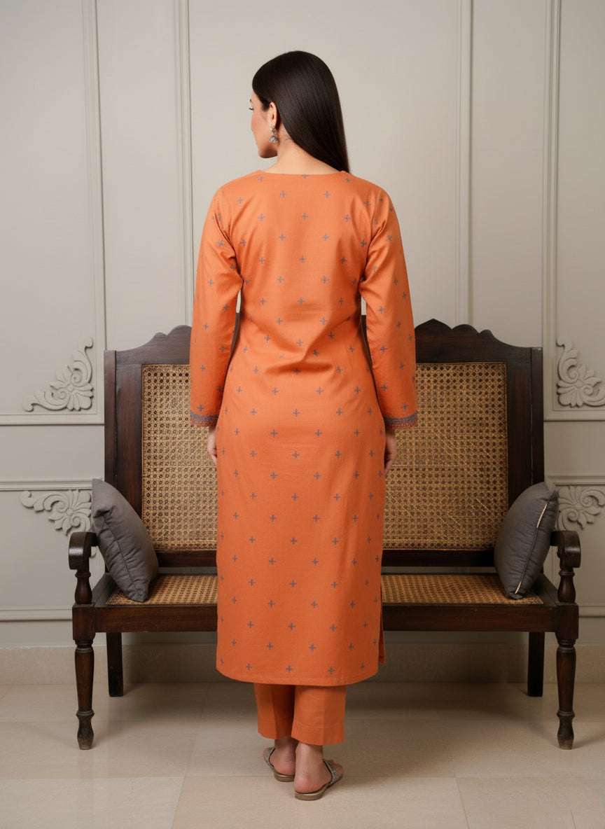 Burnt Orange Grace – Embroidered 2-Piece Soft Khaddar (Unstitched)