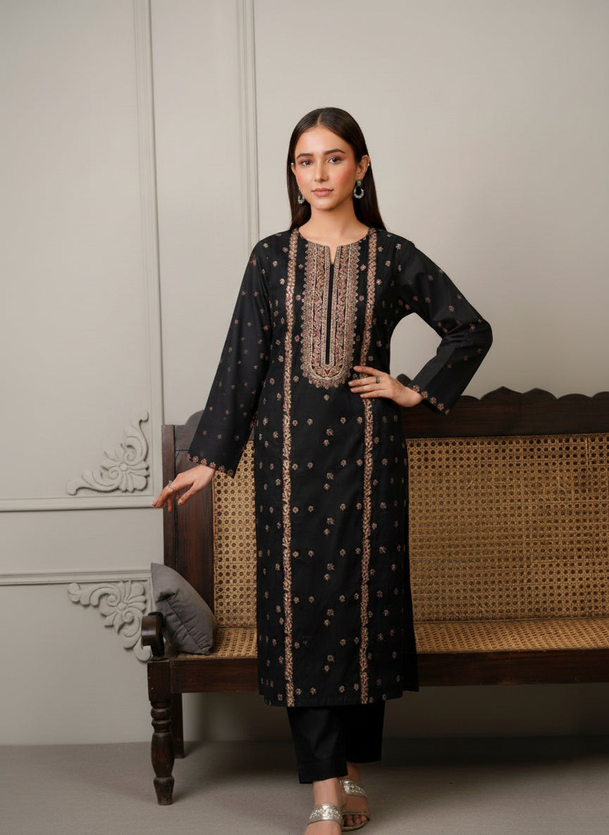 Siyah Noir - Embroidered 2-Piece Soft Khaddar (Unstitched)