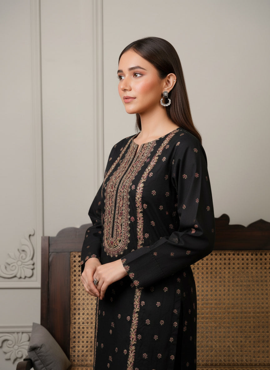 Siyah Noir - Embroidered 2-Piece Soft Khaddar (Unstitched)