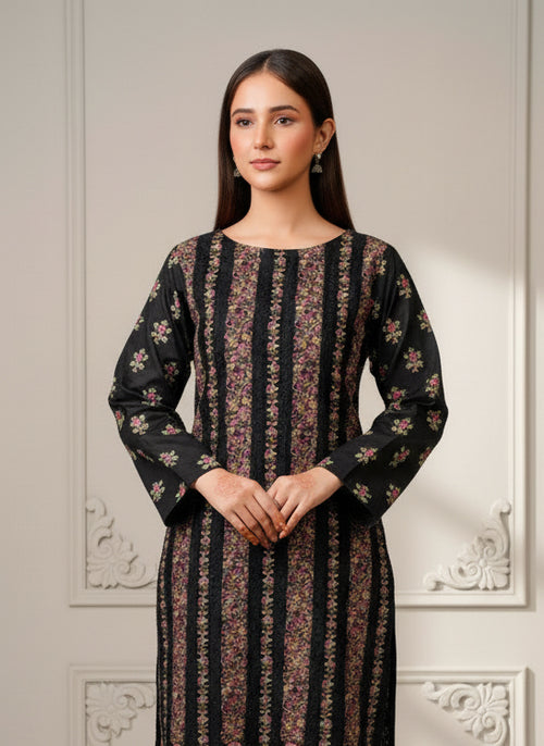 Black Floral Stripe – Elegant Khaddar 2-Piece Winter Suit (Unstitched)