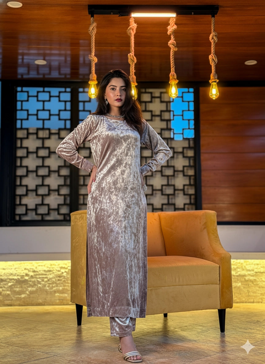 STITCHED ELITES VELVET 2 PIECE | Champagne Beige