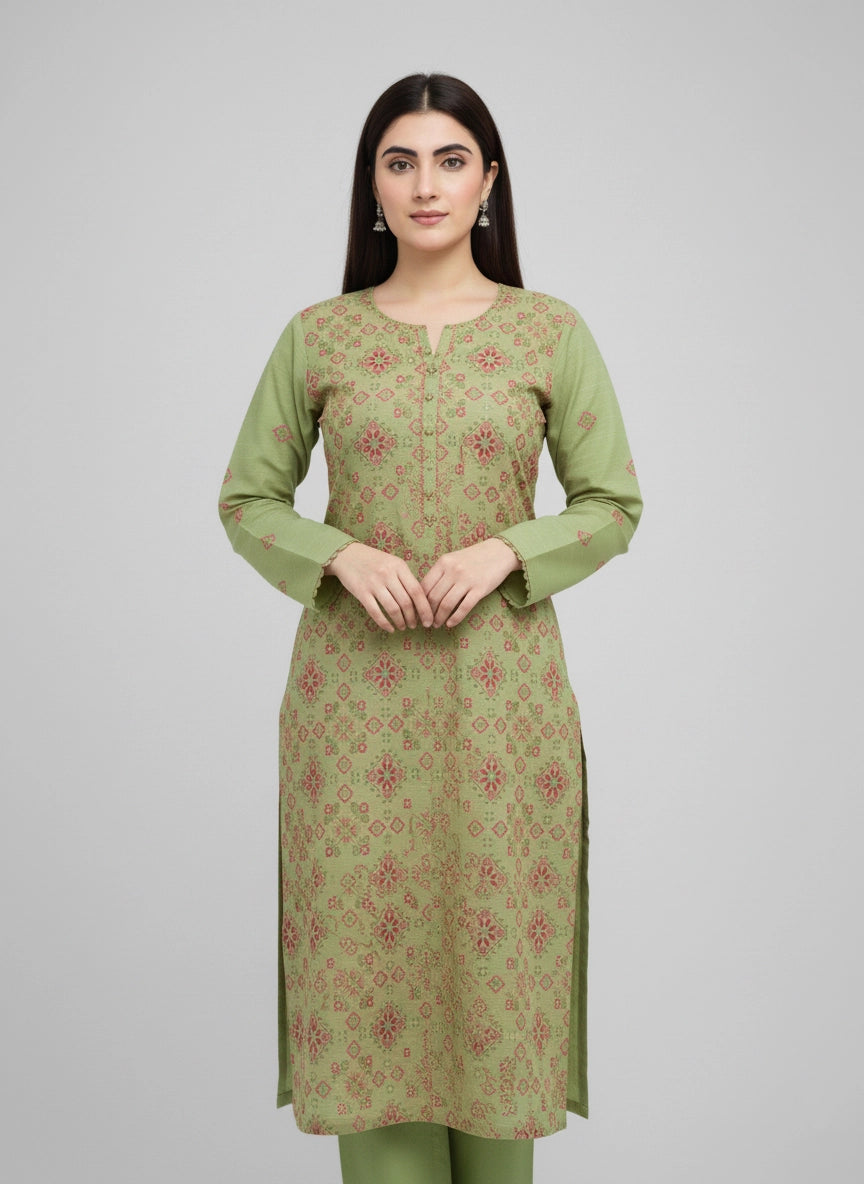 Gulnaar Khaddar – 2 Piece Unstitched Embroidered Dress