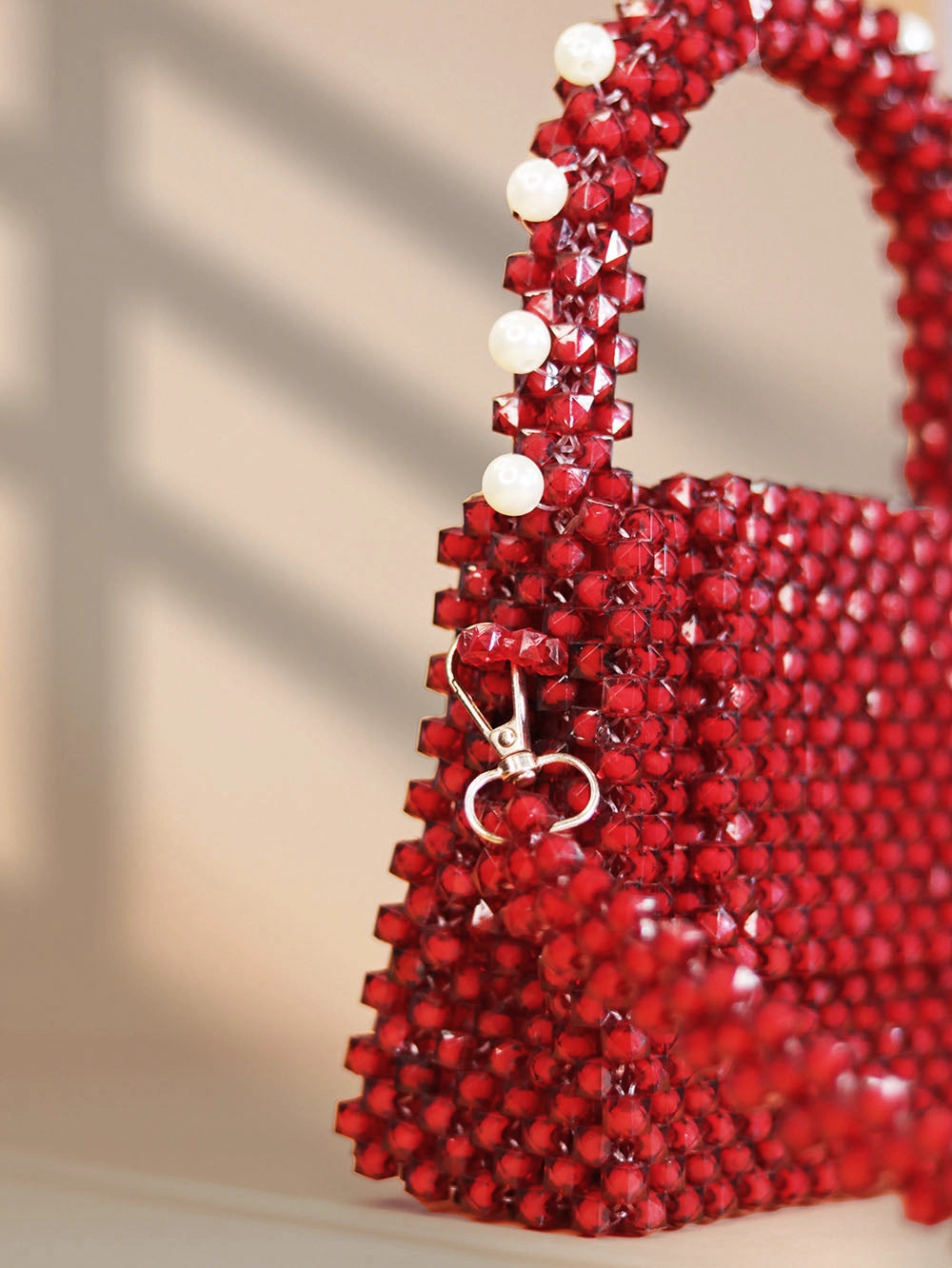 Cherry Red Beaded Crossbody Bag