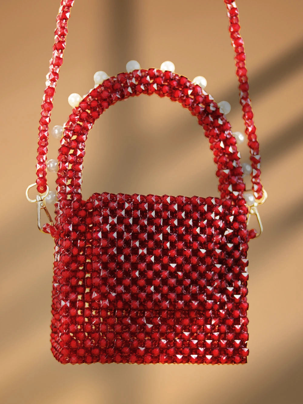 Cherry Red Beaded Crossbody Bag