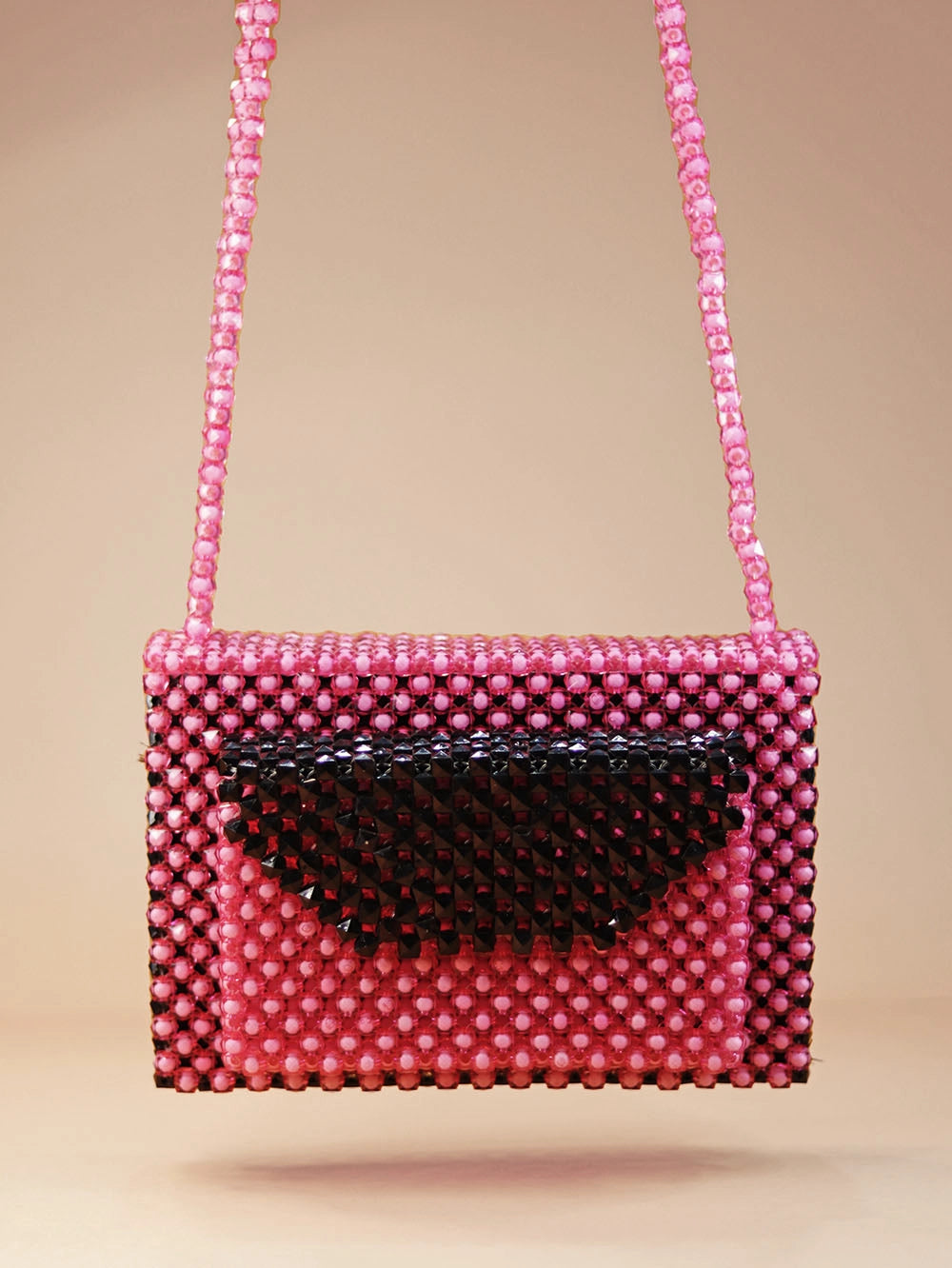 Letter Beaded Shoulder Bag – Pink & Black