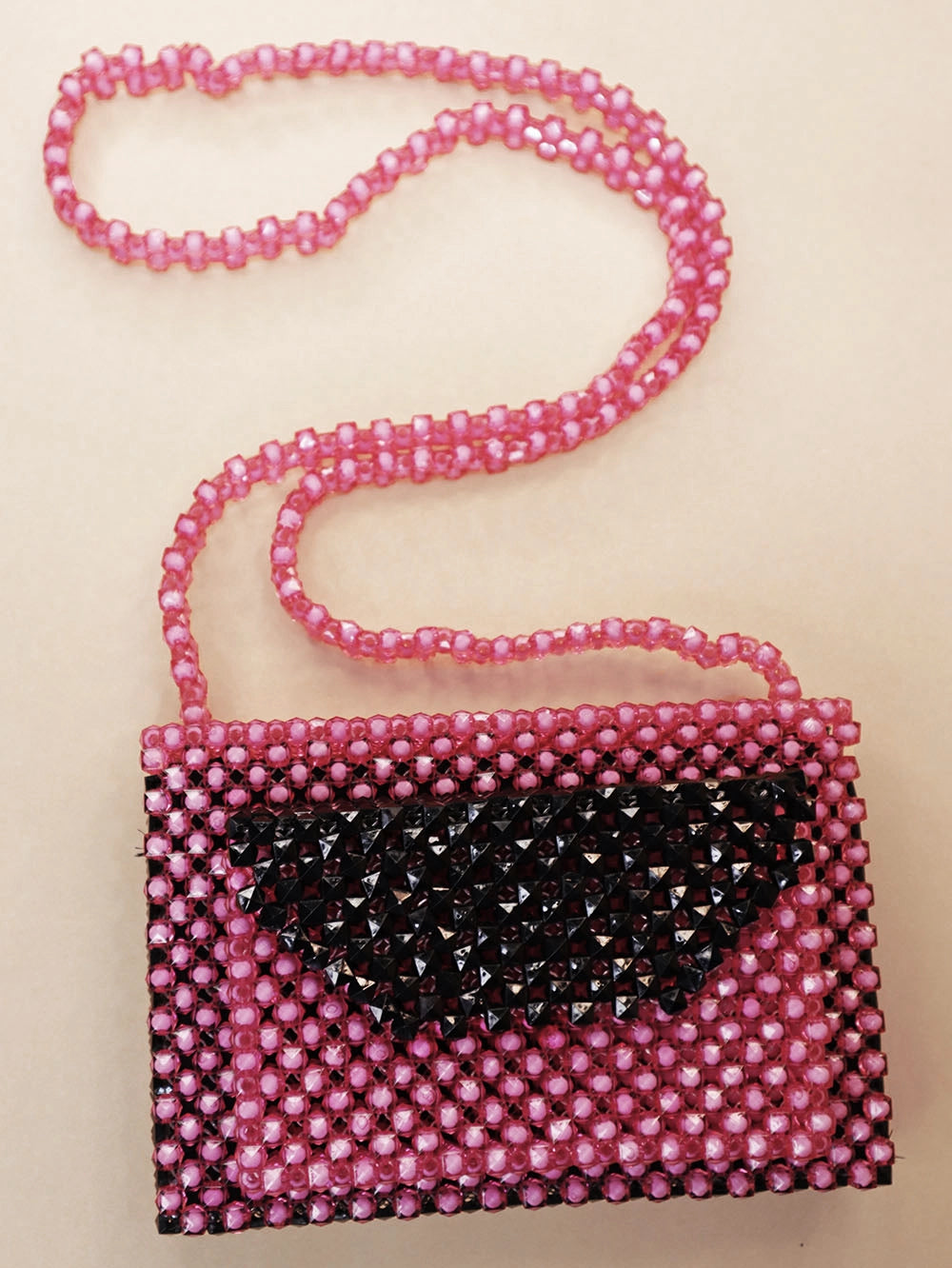 Letter Beaded Shoulder Bag – Pink & Black