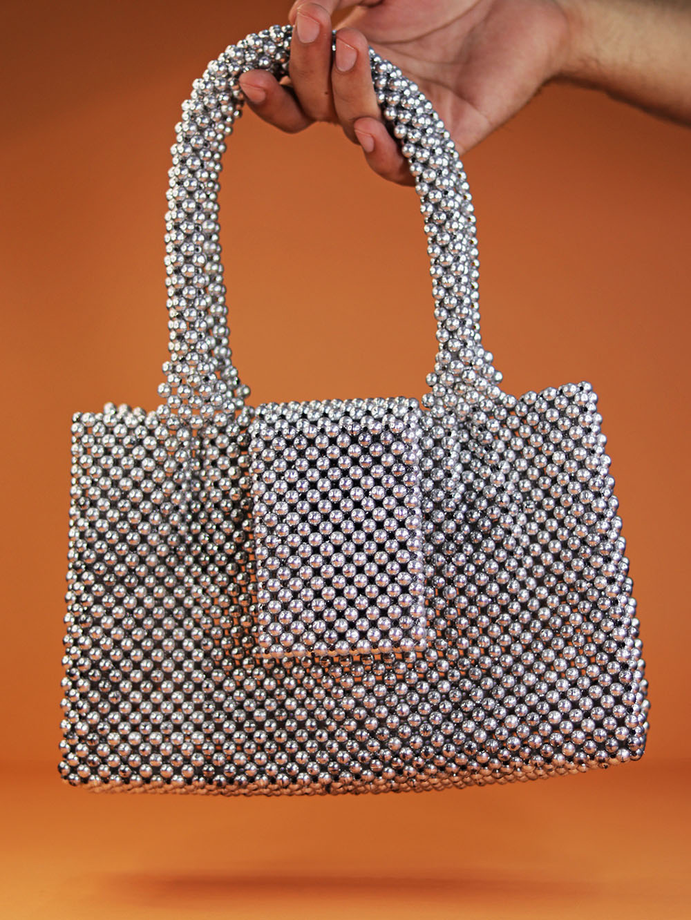 Crystal White Beaded Handbag