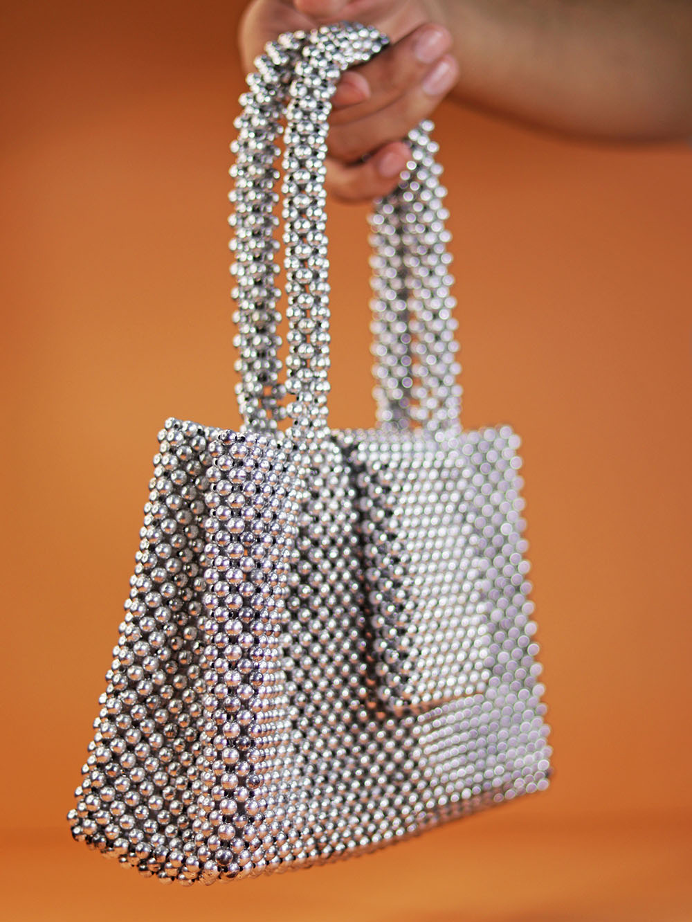 Crystal White Beaded Handbag