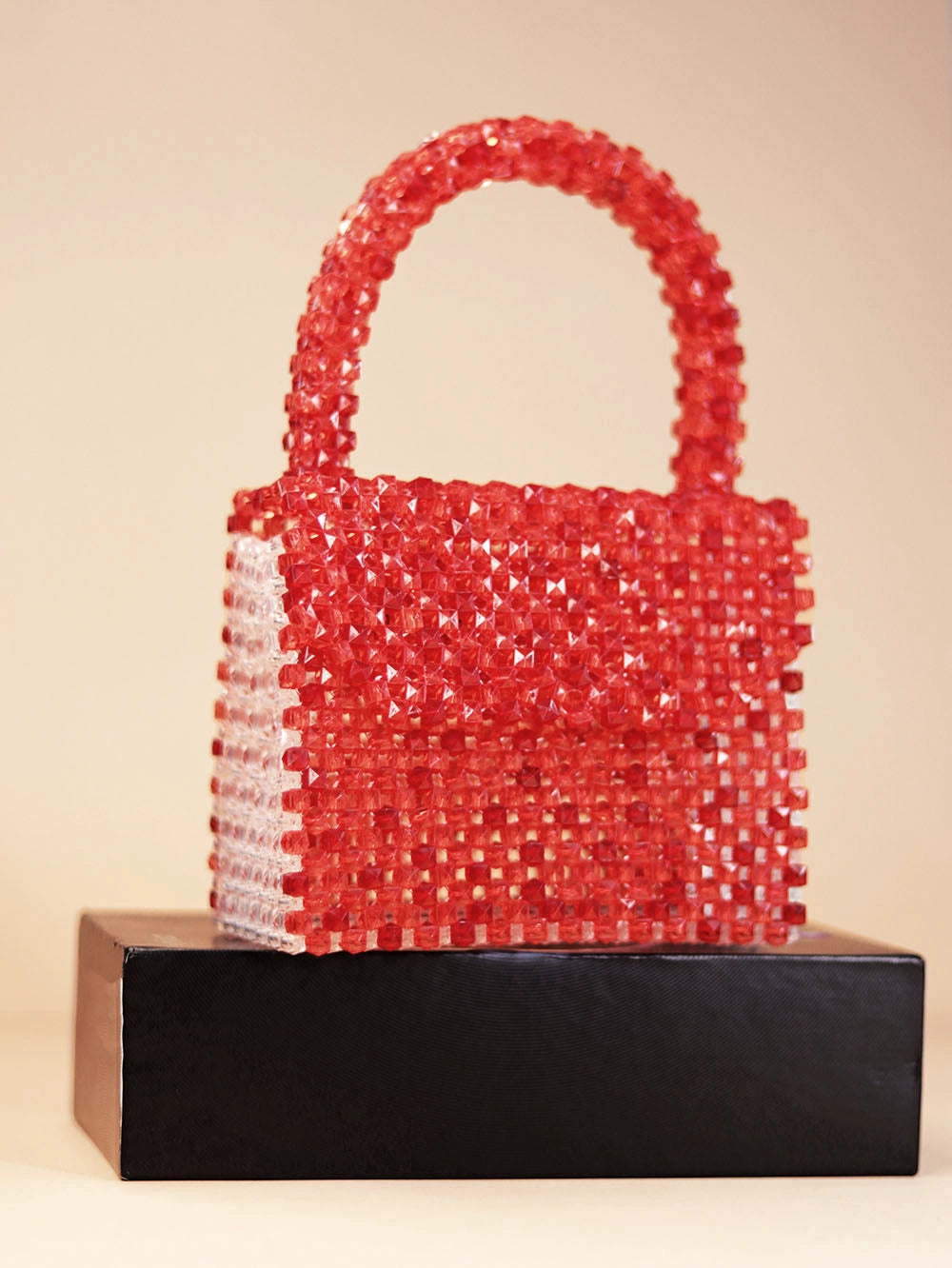 Classic Pearl Beaded Handbag – Red & White