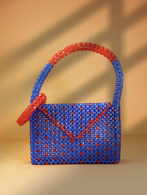 Envelope Style Beaded Handbag – Blue & Red