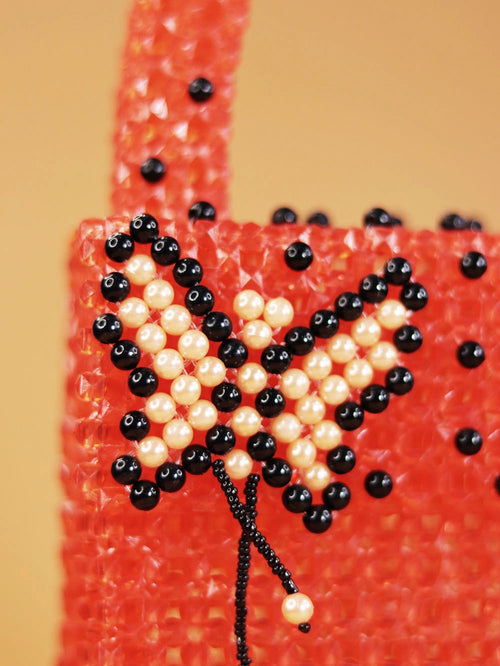 Black Butterfly Beaded Handbag – Red & Black