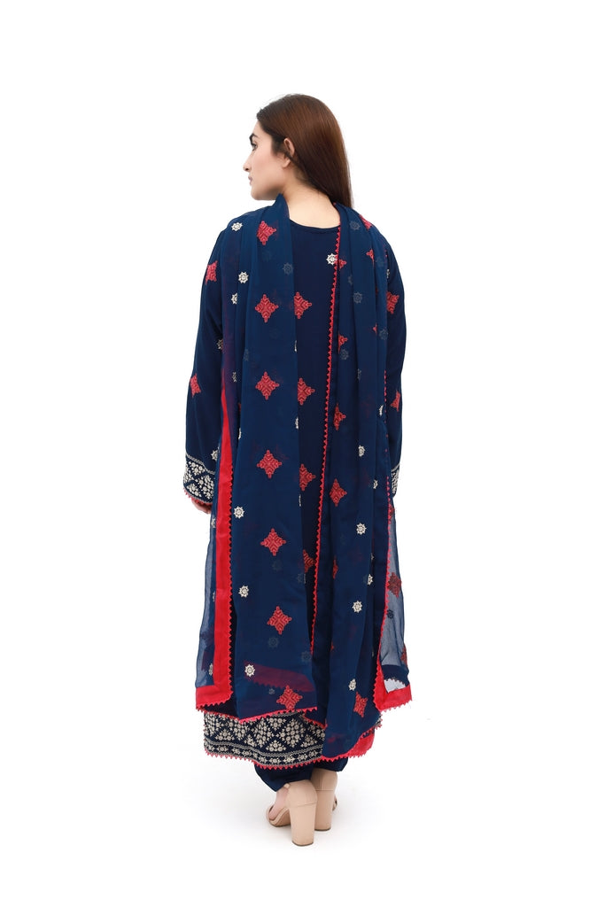 Calligraphy Vibes – 3 Piece Embroidered Karandi  with Chiffon Dupatta