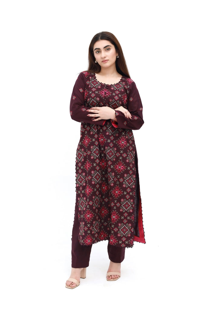 Gulnaar Khaddar – 2 Piece Unstitched Embroidered Dress