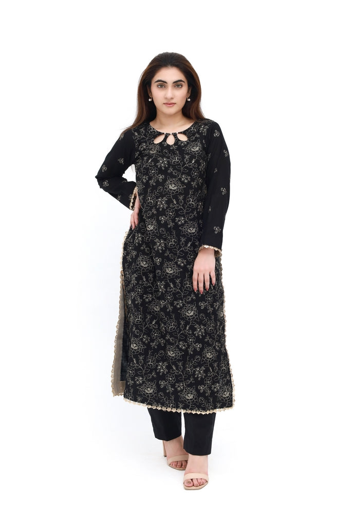 Embroidered Gold 2 Piece Khaddar Suit – Unstitched Winter Party Wear