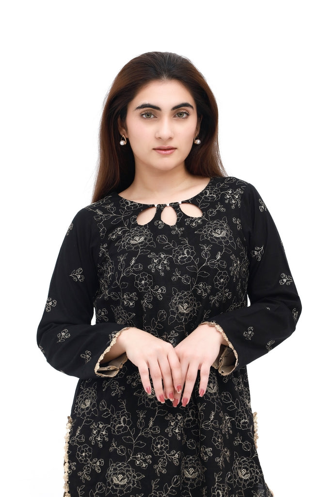 Embroidered Gold 2 Piece Khaddar Suit – Unstitched Winter Party Wear
