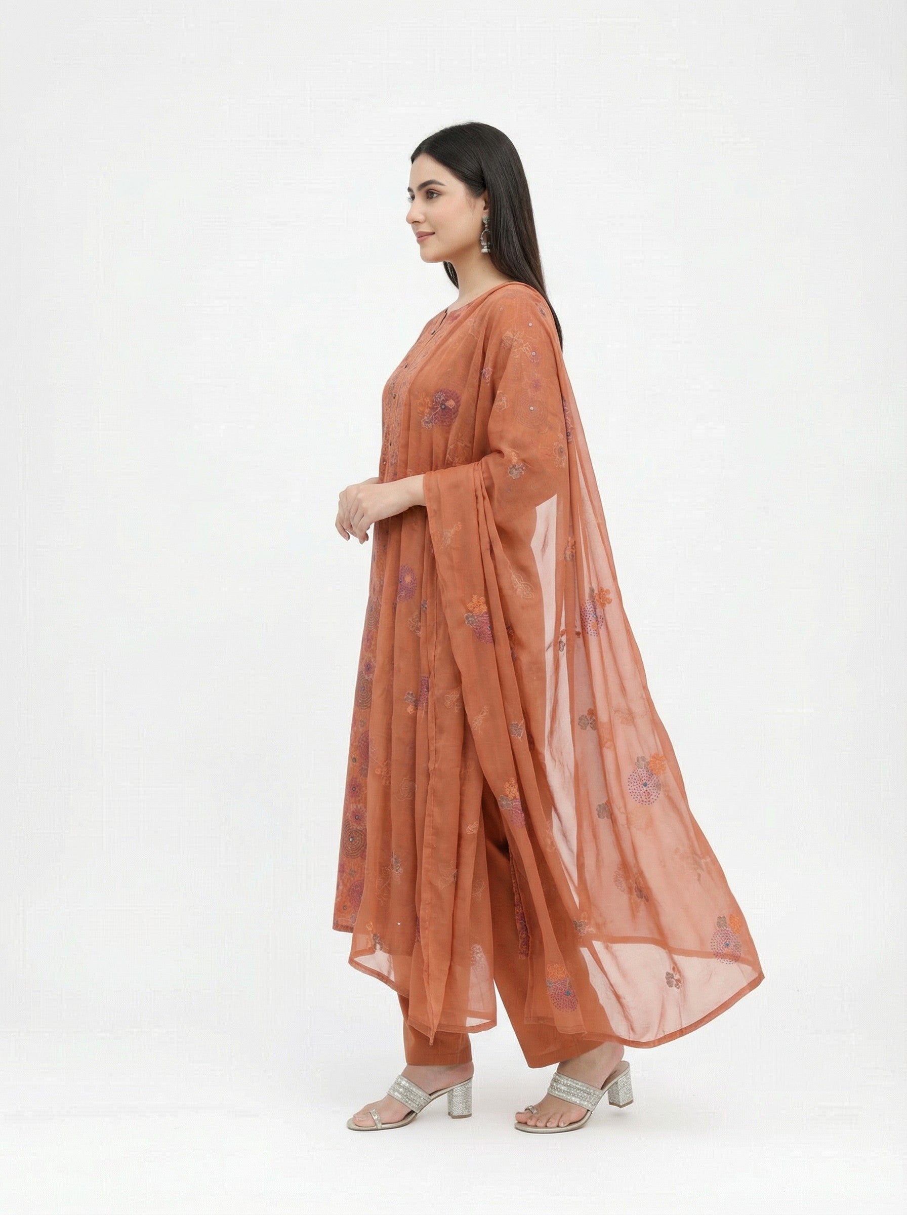 Terracotta Sparkle | Premium Unstitched 3-Piece Karandi Suit