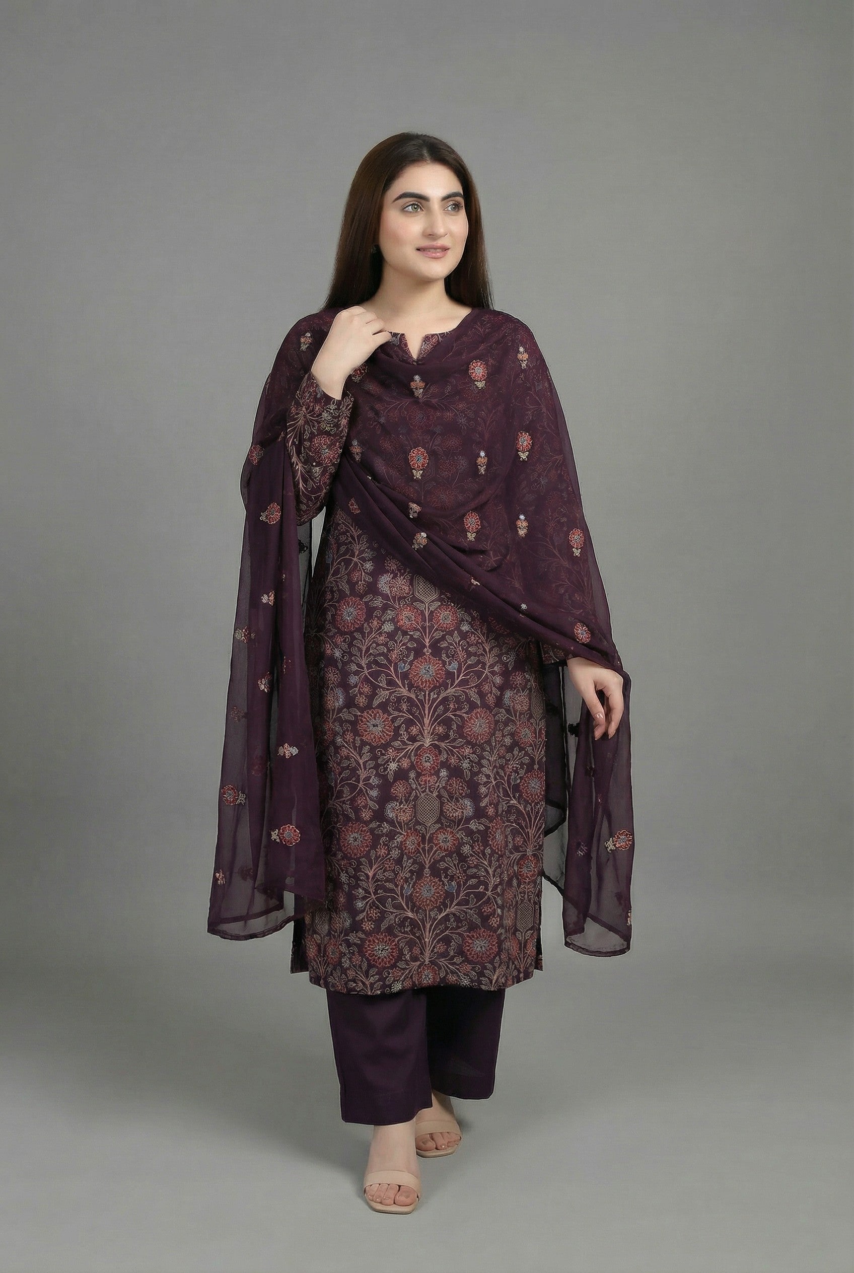 Kashmiri Vines | Premium Unstitched 3-Piece Karandi Suit