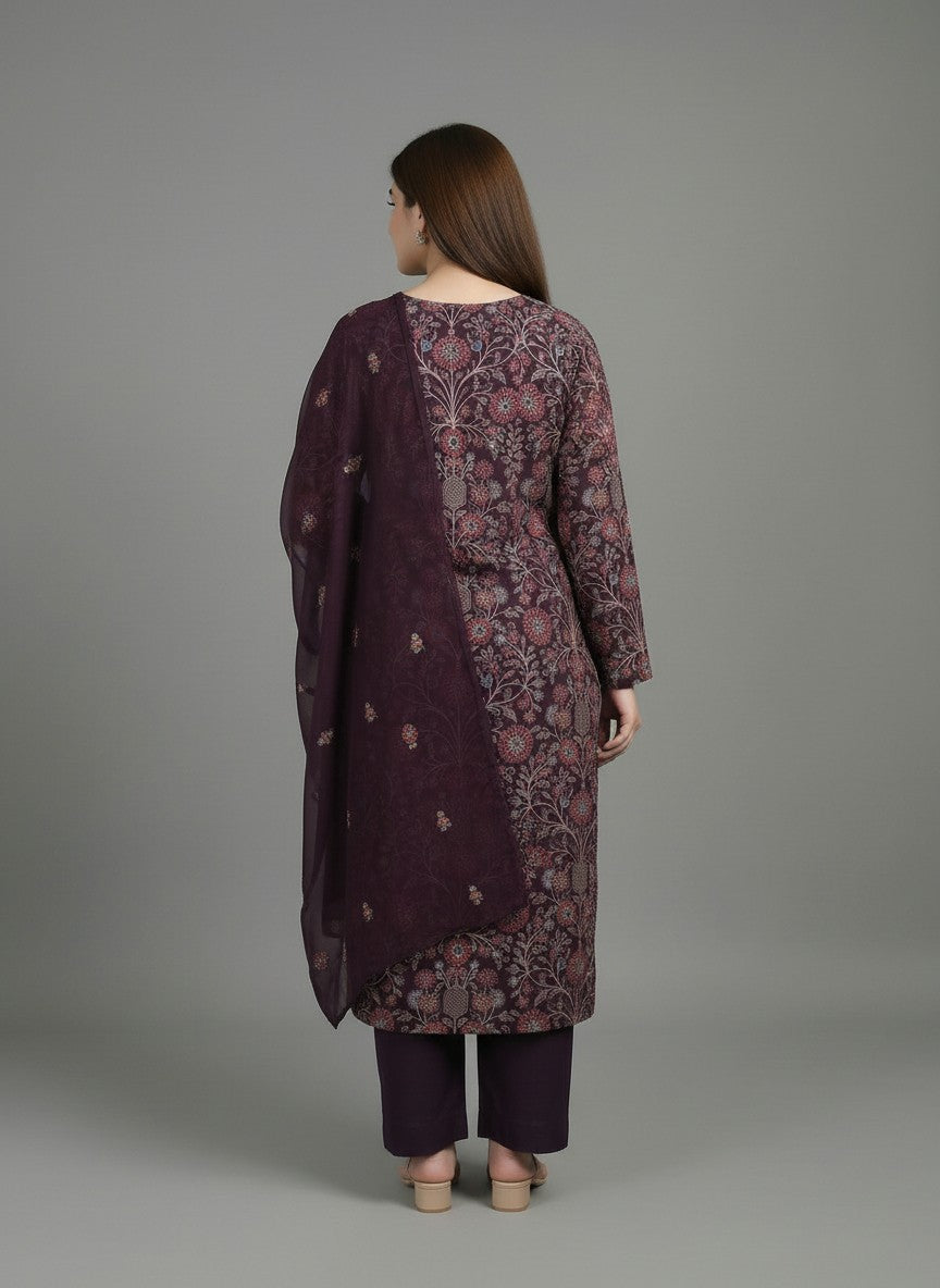 Kashmiri Vines | Premium Unstitched 3-Piece Karandi Suit