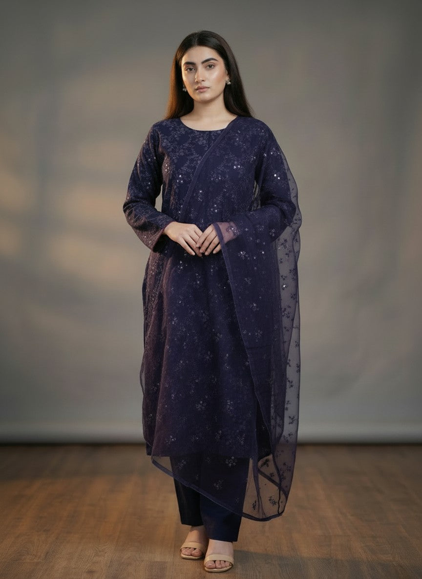 Ivy Mirror | Premium Unstitched 3-Piece Karandi Suit