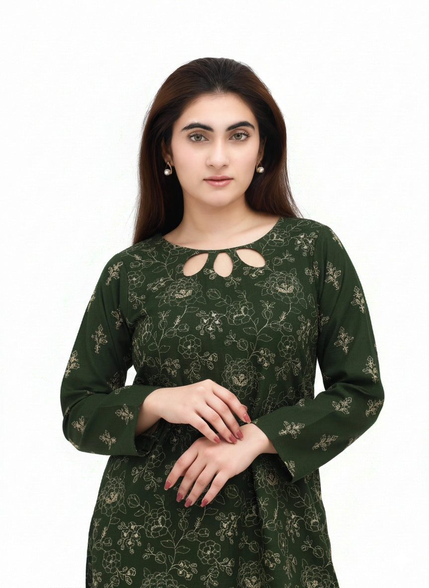 Embroidered Gold 2 Piece Khaddar Suit – Unstitched Winter Party Wear
