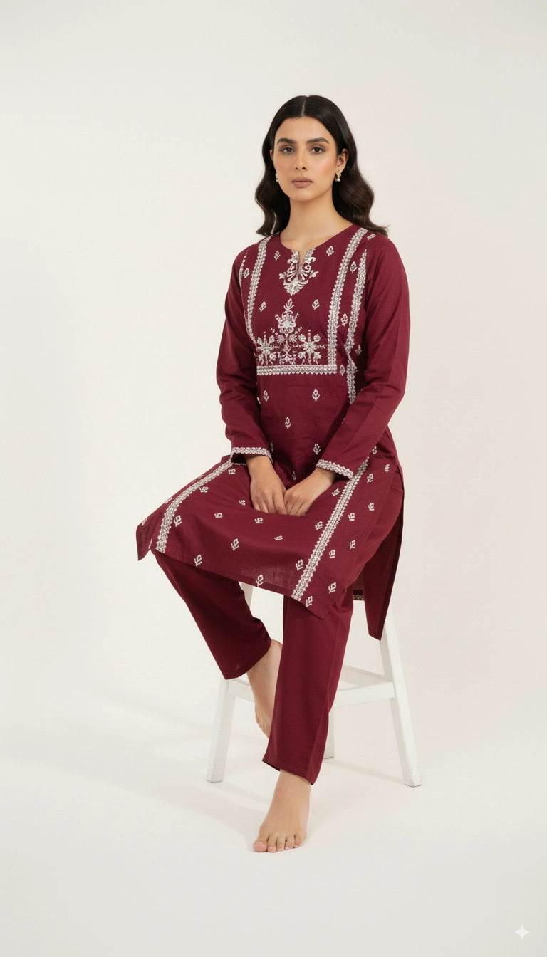 Cultural Grace – Unstitched Modern Embroidered Khaddar 2 Piece