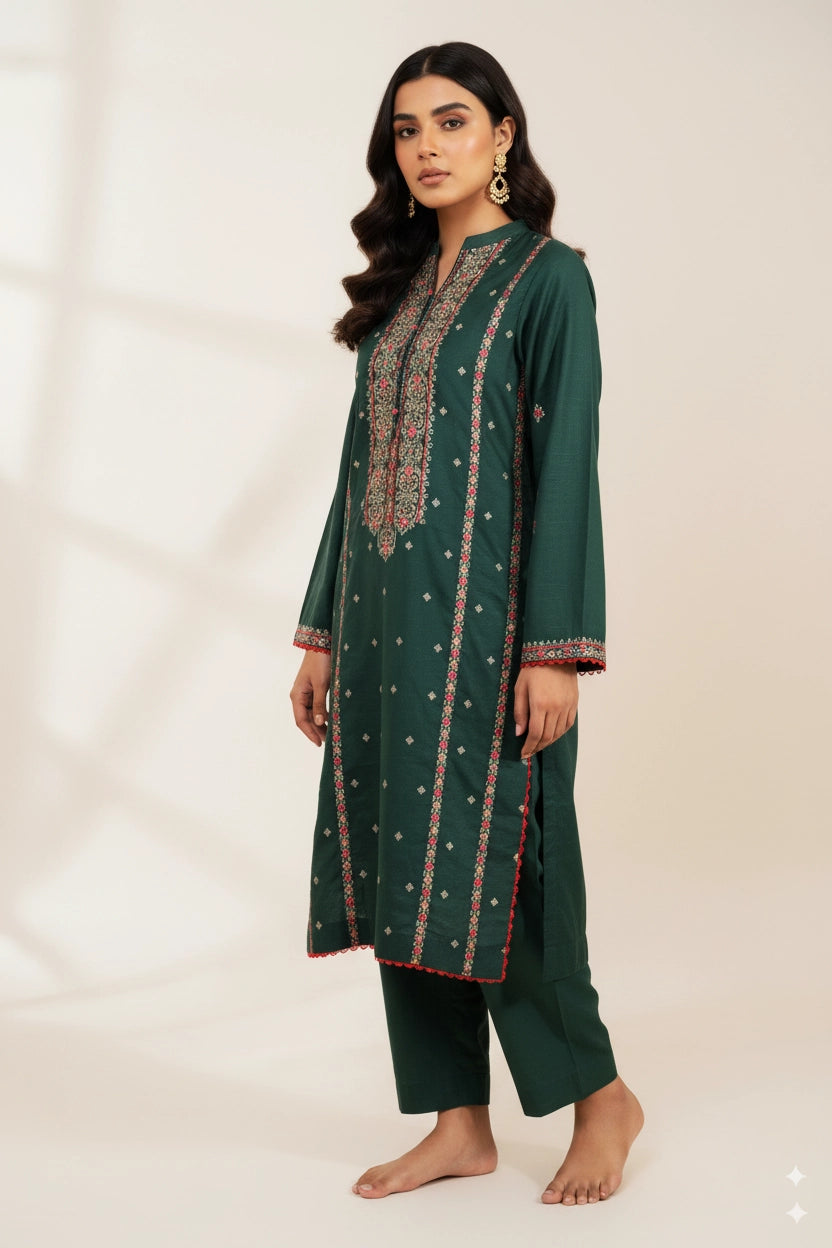Winter Embroidered Khaddar 2 Piece Unstitched Suit – Casual & Party Wear