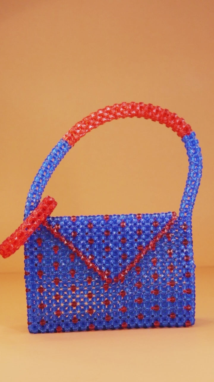Envelope Style Beaded Handbag – Blue & Red