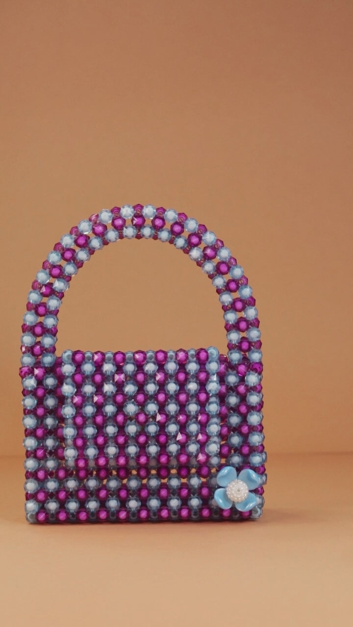 Multicolor Beaded Box Bag – Purple & Pink
