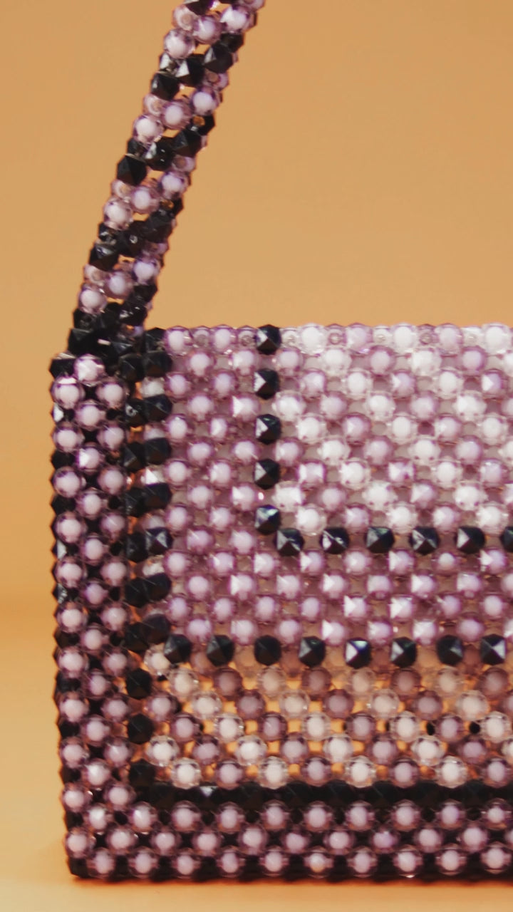 Striped Beaded Bag – Purple & Pink
