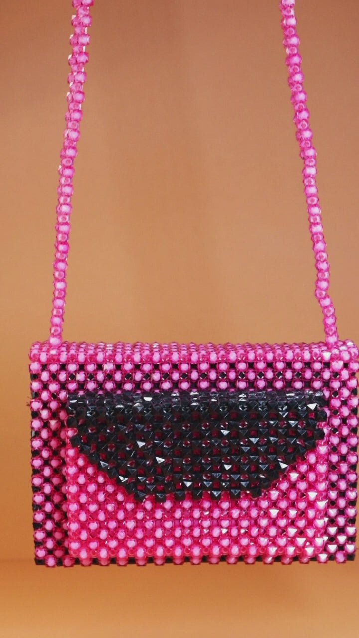 Letter Beaded Shoulder Bag – Pink & Black
