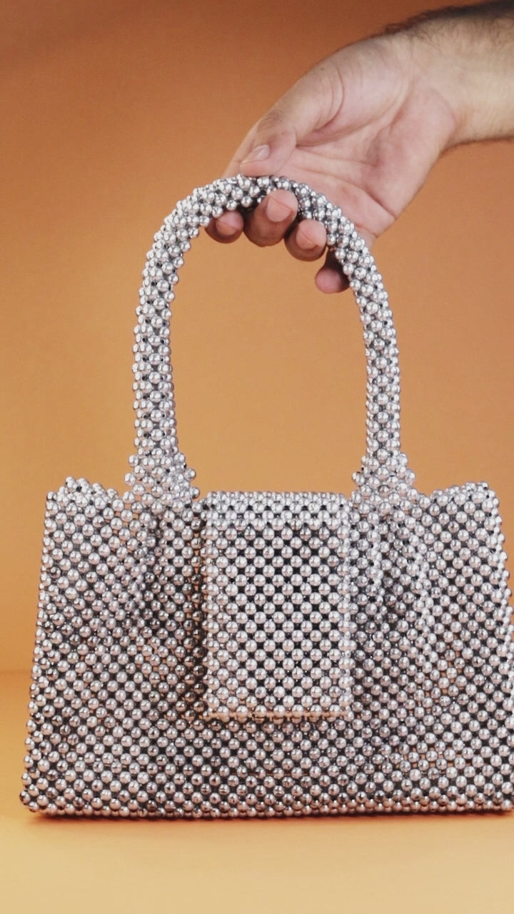 Crystal White Beaded Handbag