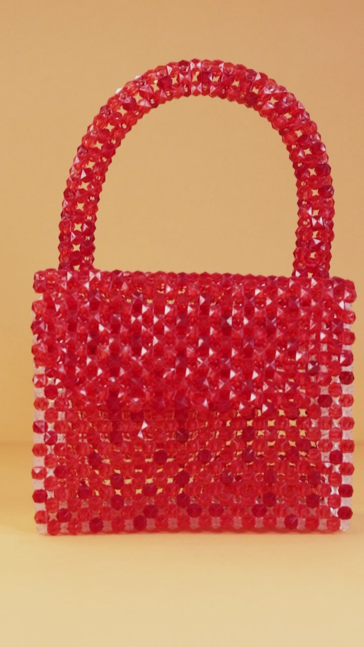 Classic Pearl Beaded Handbag – Red & White